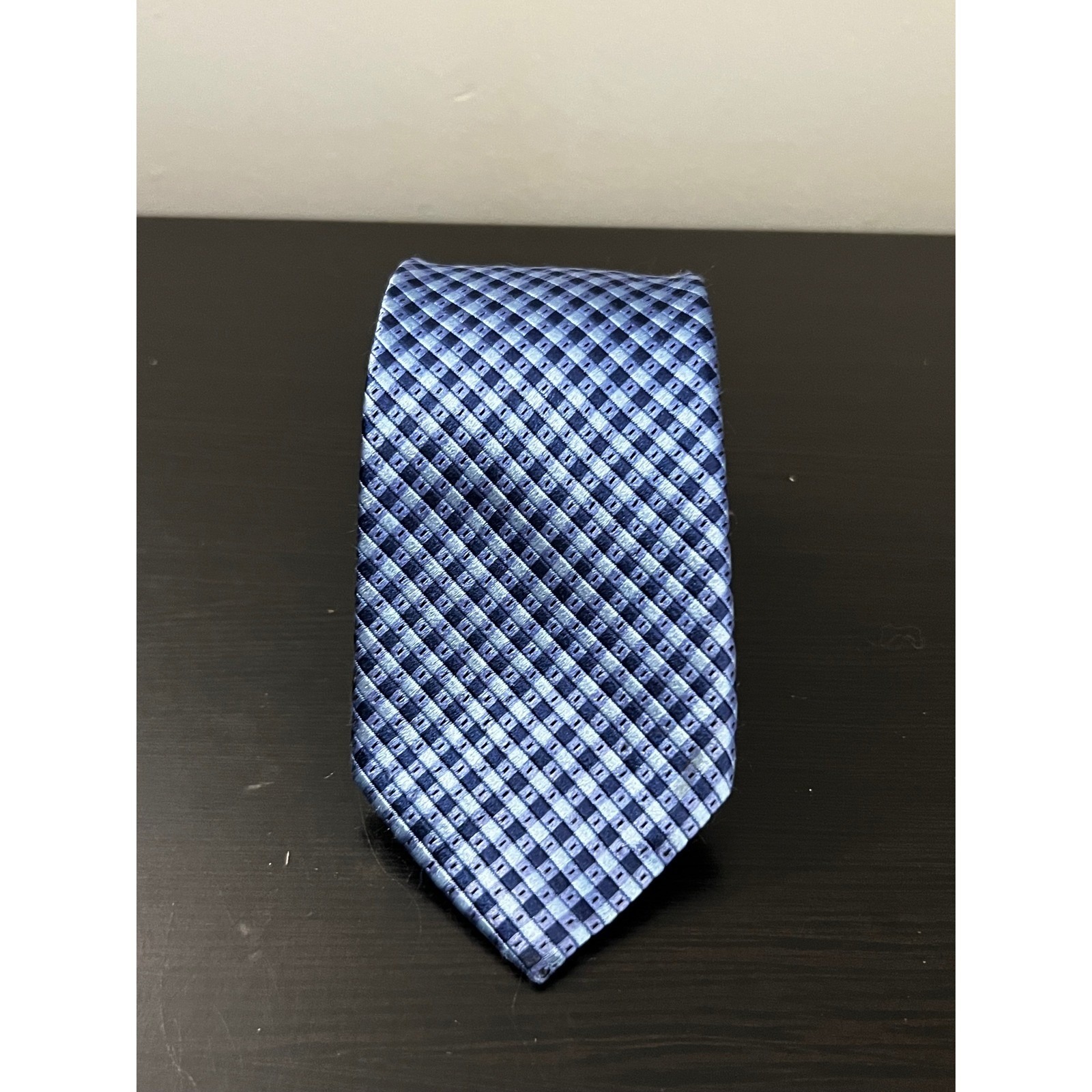 Bruno Piattelli Mens Blue Geometric Slim Silk Tie Hand Made 3 Inch Width